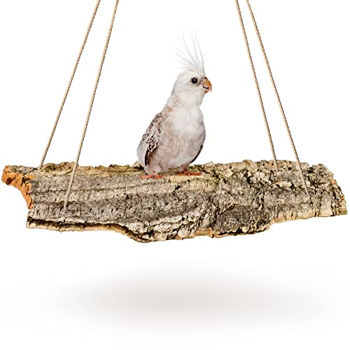 XXL Vogelschaukel aus Naturkorkrinde, 50 x 20 cm, zum Knabbern für Vögel | Unbehandelte Korkrinde mit Hanfseil und Edelstahl-Befestigung, bei 65 °C ohne Chemie hitzebehandelt, auch für Nager