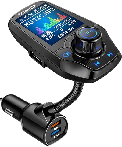 Bluetooth FM Transmitter Auto, Kabelloses 4-in-1 Radio AUX Adapter mit 3 Port USB, PD 20W Ladegerät, SD/TF-Karte, 5 EQ Modi, 1,8'' Farbdisplay Freisprechfunktion Auto Zigarettenanzünder MP3 Player