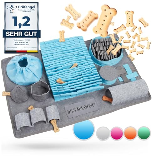Briliantwerk® Schnüffelteppich Hund groß | Schnüffelmatte für große Hunde | Intelligenzspielzeug mit 10 Trainingselementen und 3 Schwierigkeitsstufen | widerstandsfähig, waschbar | XXL