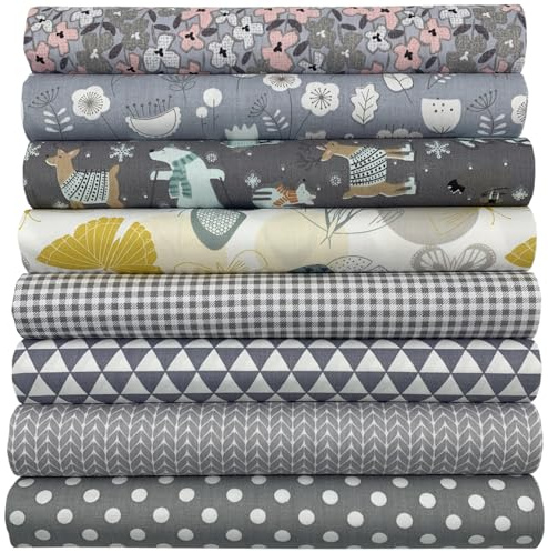aufodara 8 Stück Baumwollstoff Meterware Stoffpaket 50 x 50 cm Stoff, Stoffe zum Nähen, Patchwork zum Quilten DIY Basteln Handwerken, Quadrate Baumwolltuch (Grau)