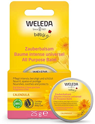 WELEDA Bio Baby Calendula Zauberbalsam - Naturkosmetik Universal Balsam für Gesicht & Körper zur Pflege & Beruhigung trockener Haut und Lippen. Reichhaltiger Allzweckbalsam für Babys & Kinder (1x 25g)