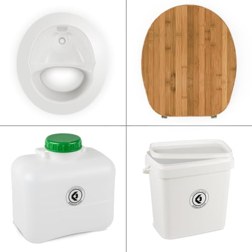 KILDWICK FREELOO Bambus Bausatz für Trockentrenntoilette, DIY Set mit Bambussitz, Trenneinsatz & Behältern, je 3 Größen, für Camper, Boot & Garten, Selbstbau (Klassik Weiß, Behälter M)