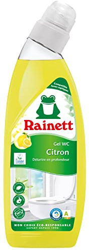 Rainett – WC-Reiniger für Zitronen – Gelformel – reinigt & glänzt – entfernt schlechte Gerüche – Anti-Kalk & Zahnstein – Flasche 100% recycelt & recycelbar – Ökolabel – 750 ml