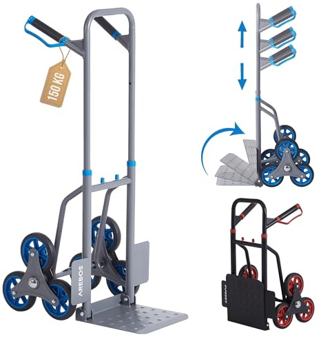 Arebos Treppensackkarre Anthrazit | 150 kg | klappbar | Treppensteiger | Sackkarre Treppensteiger, Sackkarre, Treppenkarre, Sackkarre klappbar, Hartgummireifen, Stahlrahmen