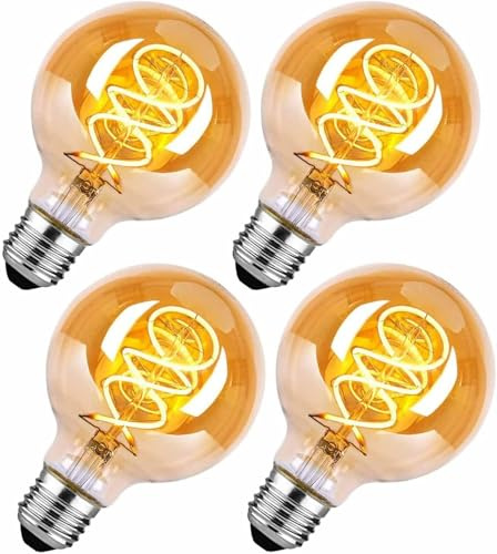Roomrite Edison Vintage Glühbirne E27,E27 LED Vintage 4W G80 2700K Warmweiss Retro Glühbirne LED Filament Lampe für Retro Beleuchtung im Wohnzimmer/Schlafzimmer/Esszimmer - Bernstein, 4 Stück