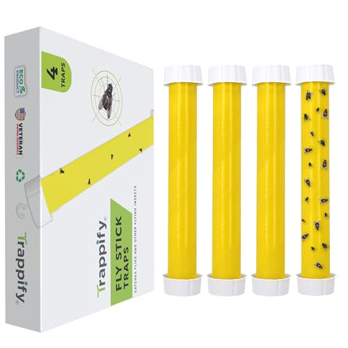 Trappify Fliegenfalle für Innenbereich & Außenbereich (4er Pack) - 90 Tage Fruchtfliegenfalle zum Stellen & Aufhängen - Fliegenfänger Mückenfalle mit Klebestreifen - Abwehr gegen Mücken