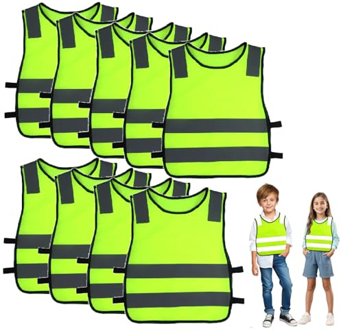 EASYKEENECOM 9 Stück Warnweste Kinder, Sicherheitsweste Kinder, Warnwesten Auto für Kinder, Reflektorweste Kinder für Straßenverkehr Schutz Jungs Mädchen, Kinderwarnweste (42 * 47cm)