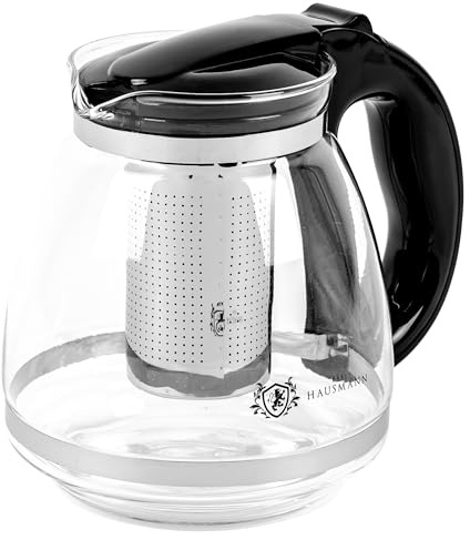 KARL HAUSMANN Teekanne aus Glas mit Siebeinsatz, 1.5 Liter | Glaskanne aus Borosilikatglas, herausnehmbarer Edelstahlfilter 304, für losen Tee, Kräuter und Kaffeeaufguss, 0-100 °C