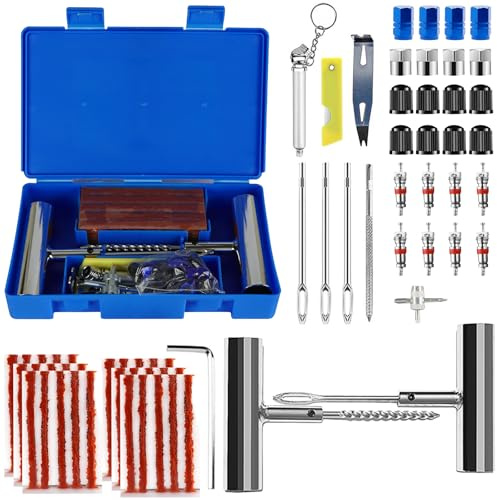 USHOP 66 PCS Reifenreparaturset,Tragbar Reifen Reparaturset Auto,Reifen Flickset Auto,Mit Reifendruckstift,für Auto,Motorrad,LKW,ATV,Traktor,Wohnmobil,SUV,Jeep