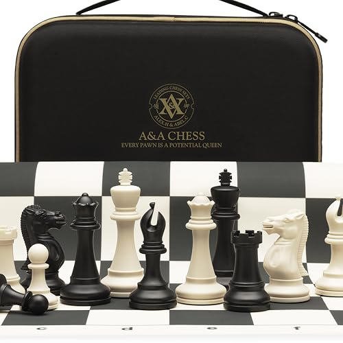 A&A Turnier-Schachspiel / 51 cm * 51 cm faltbares Silikon-Schachbrett / 9,5cm Königshöhe Kunststoff vierfach gewichtete Klassische Staunton-Figuren/Aufbewahrungstasche