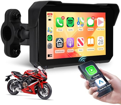 Rimoody 5 Zoll Carplay Bildschirm für Motorrad Kabellos Carplay und Android Auto Display für Motorräder, Wireless Carplay Autoradio für Motorräder mit Dual Bluetooth/Navigation/IP68 Wasserdichter