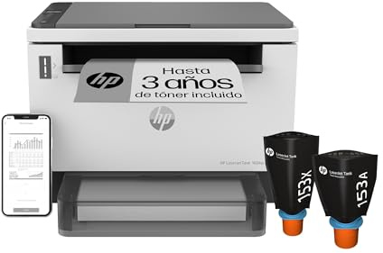 HP LaserJet Tank MFP 1604w Multifunktions-Laserdrucker (Drucker, Scanner, Kopierer) mit Dual-Band-Wi-Fi, BTLE, inklusive Original Toner für bis zu 5000 Seiten, 22 Seiten/Min, 600x600 DPI, weiß