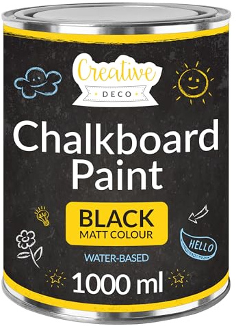 Creative Deco Schwarz Wandfarbe Kreidefarbe Tafelfarbe | 1000ml | 10 m²/1L | Effizient | Matt Farbe für Möbel, Holz, Metall, Glas | Wasserbasis Ungiftig | Kreideschreiben und Zeichnen