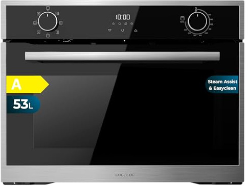 Cecotec Einbaubackofen 45 cm hoch Bolero Hexa M224500 Edge A. 2600W, 53L Kapazität, 7 Funktionen, Grill, Umluftgrill, Konvektion, Auftauen, Dampfbasis X2, Steam EasyClean, Steam Assist