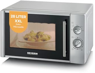 SEVERIN Solo-Mikrowelle 28 L (Extra groß XXL), zum Auftauen und Erhitzen, Mikrowellengerät mit Drehteller für gleichmäßige Wärmeverteilung, 900 W, Silber, MW 7772
