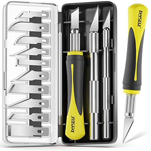 DIYSELF 16-teiliges Bastelmesser Skalpell Set mit Skalpell Klingen und Etui | Präzisionsmesser, Hobby Knife, Schnitzmesser Set und Modellbau Zubehör für Papier, Leder, Schablonen, Scrapbooking; im Etui