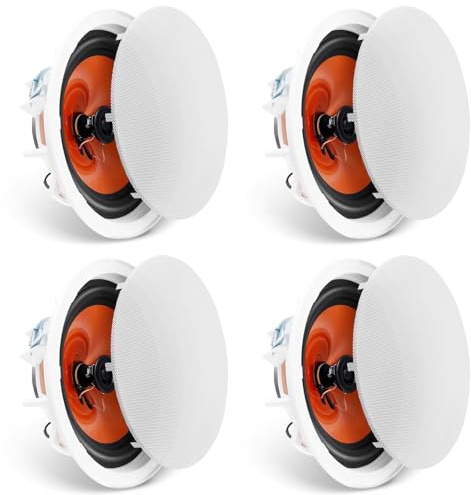 VEVOR 4er-Set ca. 20 cm Deckenlautsprecher, 100 W, Decken- und Wandeinbaulautsprechersystem mit 8 Ω Impedanz 89 dB Empfindlichkeit, für Zuhause, Küche, Wohnzimmer, Schlafzimmer oder überdachte Verande