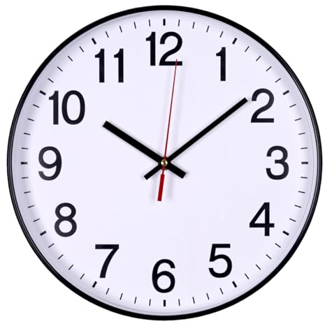 Office Products Wanduhr Kunststoff / 30 cm Schwarz/Arabische Ziffern Wand-Uhr/Quartz Lautlos Wanduhren, für Schule, Büro, Wohnzimmer, Küche/Analog Modern, Rund Dekorative