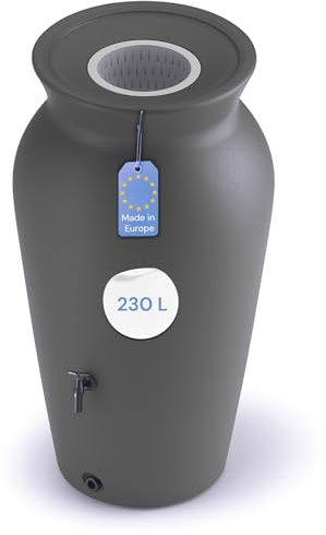 YourCasa Regentonne 120-230 Liter [DropCatcher] mit Filterkorb & Wasserhahn - Regenfass Frostsicher Kunststoff - Regenwassertonne - Regenwassertank Garten Wassertank Regensammler (Anthrazit, 230L)