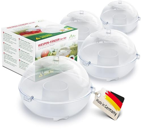 Gardigo Wespenfalle 4er Set, Kunststoff, 13cm Durchmesser | Made in Germany, zum Aufhängen oder Hinstellen, Fliegenfalle, Fruchtfliegenfalle, Wespenabwehr