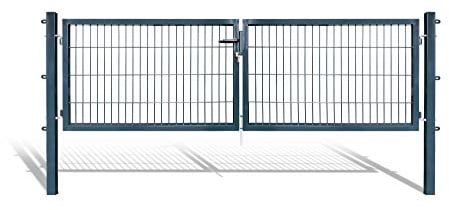 Doppelflügeltore für Stabmattenzaun, grün oder anthrazit, verschiedene Höhen wählbar - inklusive Pfosten und passenden Anschlussstücken (Doppeltor H 80 x B 300 cm, anthrazit)