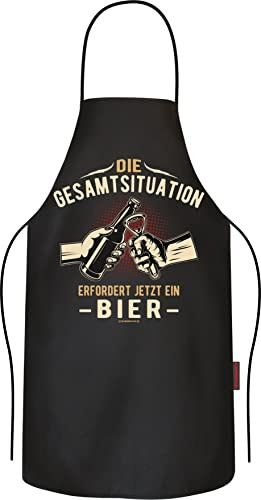 RAHMENLOS Grillschürze Kochschürze Küchenschürze als Geschenk für Männer - Die Gesamtsituation erfordert jetzt ein…Reine Baumwolle