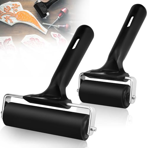 ADERTOS 2 Stk Gummiwalzen Gummiroller Farbwalze Linoldruck 6cm/10cm Malerwalze Gummi Andrückroller Brayer Roller Schwarz Linolfarbwalze Walzen mit Griff für Tintenfarbblock Blockdruck Stempeln Drucken