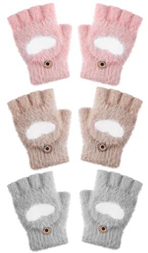 Geyoga 3 Kinder Handschuhe | Fingerlose Handschuhe mit Klappe für Kinder Mädchen Junge Halbfingerhandschuhe Warme Winterhandschuhe für Sport Ski Outdoor