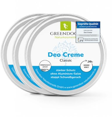 GREENDOOR Deo Creme Classic 3 x 50 ml I Aluminiumfreies Deo | Vegane Naturkosmetik mit Bio Babassuöl & Aloe Vera I Ergiebige Deocreme für Damen & Herren