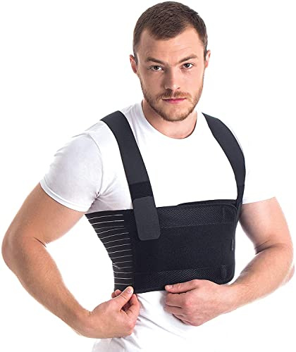 TOROS-GROUP – Brustgurt für Männer - Corset – Rippenbandage – Brust-Korsett mit Hosenträger für Postoperative Rippen- und Brustbeinverletzungen – S, Schwarz