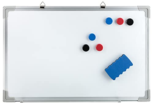 Idena 10414 - Whiteboard mit Alurahmen, ca. 40 x 60 cm groß, inklusive 6 Magnete und Schwamm, zur Wandmontage geeignet, ideal für Büro und zu Hause, ohne Maker