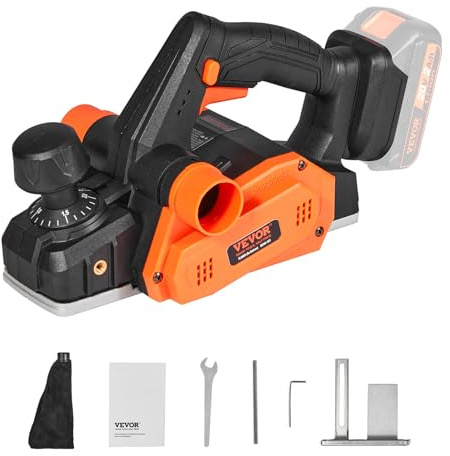 VEVOR Akku-Hobel 20V Handhobel 82mm Breite Hobelmaschine 2mm Hobeltiefe Elektrohobel 16500U/min Einhandhobel mit HSS-Klingen und doppeltem Staubauslasssystem Hobekl Handhobelmaschine