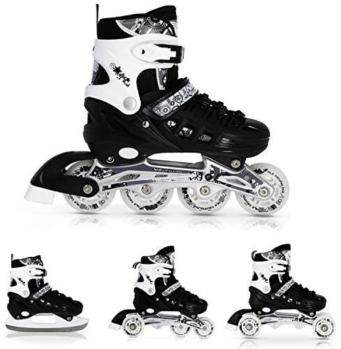 Nils 4 in 1 Schlittschuhe verstellbar - für Hockey - für Mädchen und Jungen und Frauen - NH10905 - Schwarz, S (31-34)