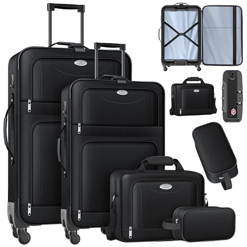 KESSER® Reisekoffer Set 4-teilig | Trolley Kofferset Stoffkoffer mit 3-Ziffern-TSA-Schloss, 360° Rollen & Teleskopgriff | Kosmetiktasche Handgepäck Leichter Koffer & große Koffer
