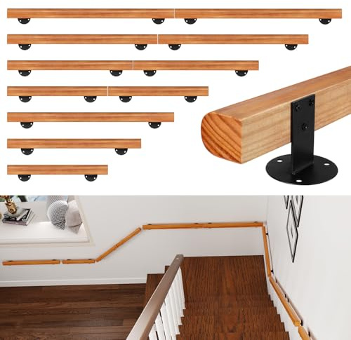 Ikodm Kiefernholz Handlauf Treppengeländer 60cm Geländer für Treppe Treppe Wandhandlauf Wand Treppe seitliche Montage, Inklusive Wandhalterungen, Montagematerial, für Indoor, Halbrunde Wood