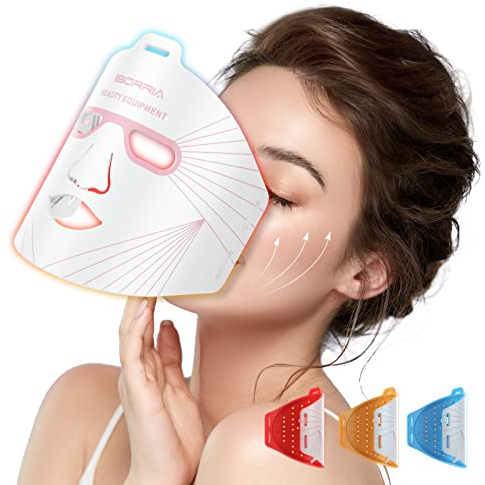 IBORRIA LED-Gesichtsmaske mit Rotlichttherapie, Led Maske Lichttherapie für Gesicht und Haut, 3-Farben-LED mit Nahinfrarotlicht, Pflegegerät für alle Hauttypen, zu Hause (Weiß), für Anti-aging,Falten