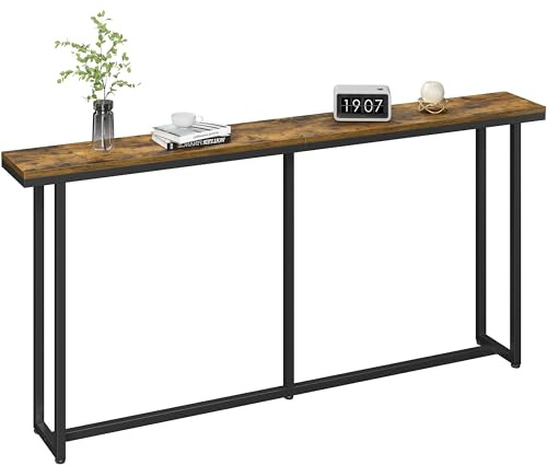 Yaheetech Schmaler Konsolentisch 160x 20x 81 cm, Langer Flurtisch aus Holz & Metall, Industriedesign, Beistelltisch für Eingangsbereich, Wohnzimmer, Rustikal-Braun