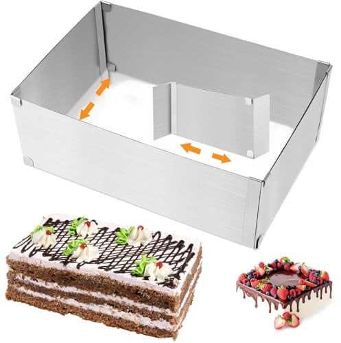 Rdddhur Backrahmen Rechteckig Verstellbar, Backrahmen Eckig Verstellbar, Tortenring Eckig für Backblech mit Teiler,für Kuchen Torten Pizza Backen Party Dekorieren(Höhe: 10 cm)