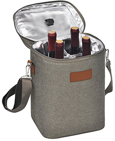 Kato Tirrinia Isolierte Weinkühltasche, 4 Flaschen Kühltasche Weintasche Getraenketaschen mit Griff und Verstellbarem Schultergurt, Geschenk für Weinliebhaber für Picknick Party Strand
