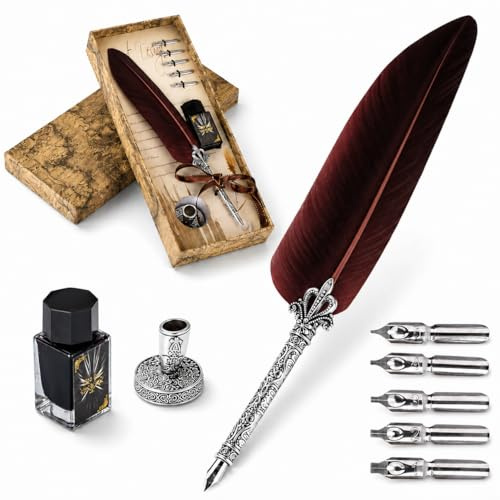 VABNEER Dip-Stift mit Feder, Schreibstift mit Feder für den persönlichen Gebrauch, Geschenk für Executive und Bürodekoration, antik (mit Tinte)
