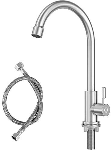 CECIPA Kaltwasserhahn Küche, Wasserhahn Küche nur Kaltwasser mit Muttern aus Edelstahl 304 Plattendicke bis zu 4cm, Wasserhahn Kaltwasser mit 60cm AnschlussschlauchX1, Küchenarmatur für Küche&Garten