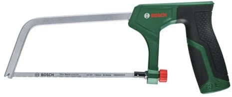 Bosch Bügelsäge 150mm (Mini-Bügelsäge mit robustem Bimetall-Sägeblatt für präzise Schnitte in Metall, Kunststoff und Weichholz; 24 TPI; einfacher Blattwechsel; Ergonomischer Handgriff mit Softgrip)