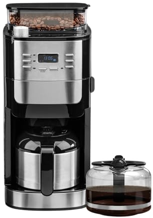 Chef Cuisine International Filter-Kaffeemaschine mit Mahlwerk & Thermoskanne (2 in 1 Set) – 1050W Kaffeemaschine für Ganze Bohnen & Pulver, 12 Tassen, 24h Timer, Edelstahl