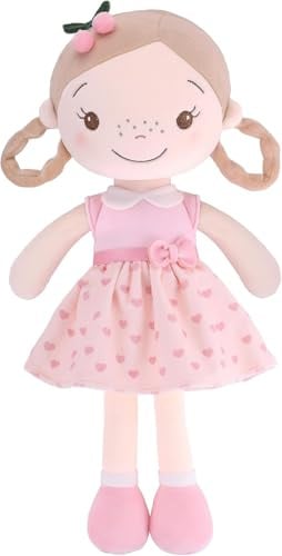 GAGAKU 40 cm Weiche Stoffpuppe, Schutzengelpuppen, Taufgeschenk für Baby Mädchen, Kuscheltier, Glücksbringer für Kinder von 3-5 Jahren, Kirschmädchen