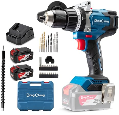 Dong Cheng Akku Schlagbohrschrauber 120Nm 20V, 2×4.0Ah Akku, Bürstenlos | Zum Schrauben, Bohren & Schlagbohren, 24 Drehmomentstufen, 2-Gang, 13 mm Bohrfutter, ideal für Outdoor-Bau & Zäune