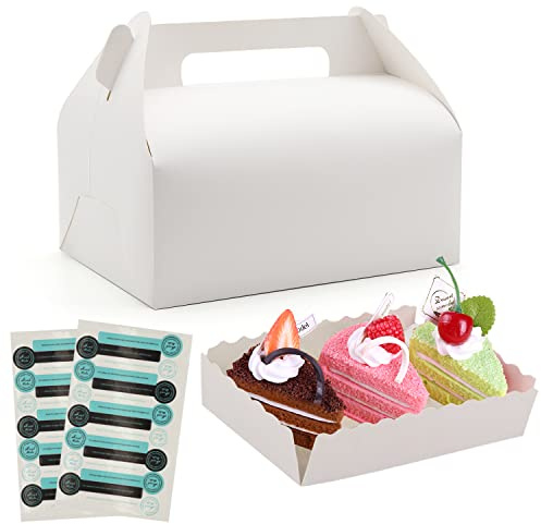 PHULWEL Papstar Gebäckkartons, Cupcake Box mit Tragegriff Papiertablett eckig, 20 Stück Transportbox mit Aufklebern, Geschenkschachteln aus Papier(16 x 9 x 8 cm, Weiß)