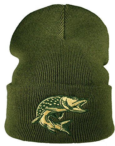 Baddery Angler Beanie - „Hecht“ - Bestickte Strickmütze für Herren & Damen - Warme Wintermütze (One Size - Grün)