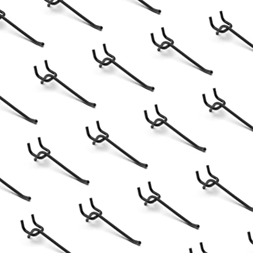 HUHOLE Lochwand Haken 10 cm, 25 Stück, Schwarz, extra stabil und robustes，Pegboard Zubehör für Werkzeugwand, Garage, und Einzelhandel, Haken für Lochwand passend für 25 mm Lochabstand und 6 mm Loch