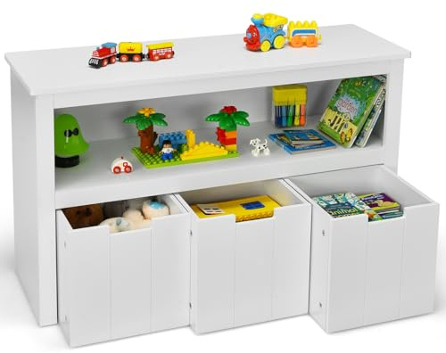 DREAMADE Spielzeug Regal, Kinderzimmer Möbel (3 Schubladen, Weißes Top) | Kinderregal Spielzeugregal mit Schubladen, spielzeug aufbewahrung regal für Kinderzimmer, Wohnzimmer, Kindergarten, Kindermöb