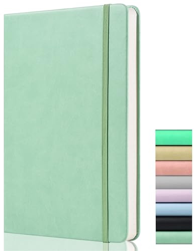 GDMLUP Bullet Dotted Journal - A5 Dotted Notebook - 120gsm Papier, 172 Seiten, Veganes Leder Hardcover Notizbuch Gepunktet mit Rückentasche, 2 Mark Ribbons, Hellgrün